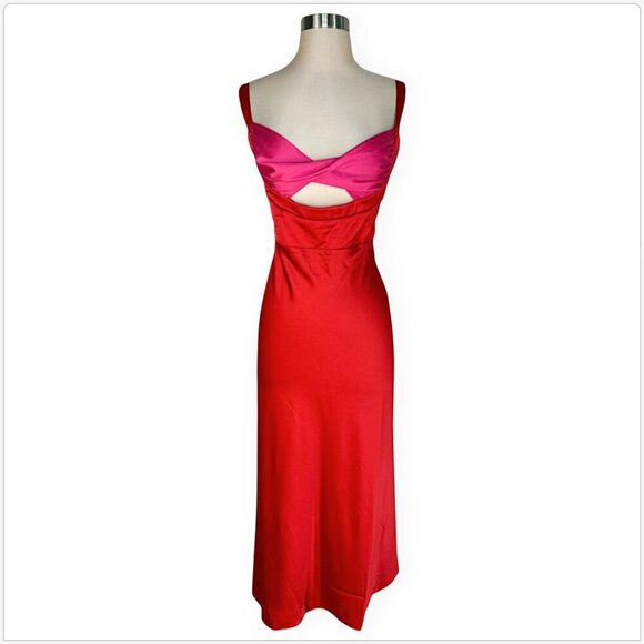 RNWY Syndey Runaway The Label Kelsi Midi Dress Colorblock Slip Red Pink NWT 10 - Picture 4 of 7